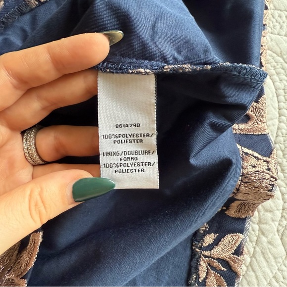 JS Collections - Embroidered Halter Gown - Latte/ Navy - Picture 5 of 15